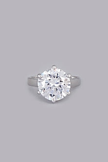 White Finish Solitaire Ring In Sterling Silver