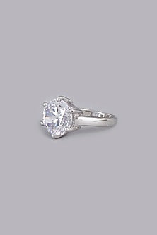 White Finish Solitaire Ring In Sterling Silver