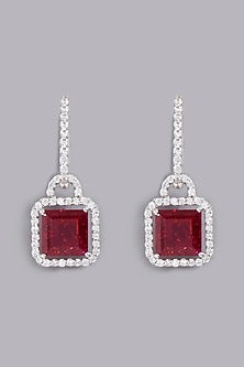 White Finish Ruby Earrings In Sterling Silver