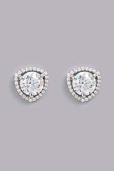 White Finish Round Stud Earrings In Sterling Silver
