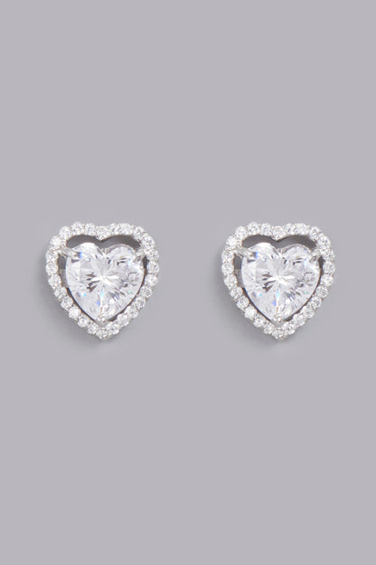 White Finish Heart Stud Earrings In Sterling Silver