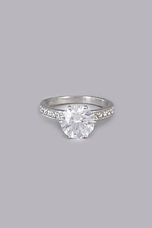 White Finish Solitaire Ring In Sterling Silver