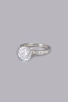 White Finish Solitaire Ring In Sterling Silver
