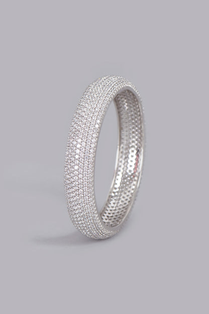 White Finish Broad Bangle In Sterling Silver