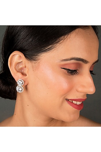 White Finish Zircons Earrings In Sterling Silver