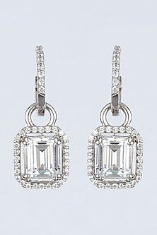 White Finish Zircon Earrings In Sterling Silver