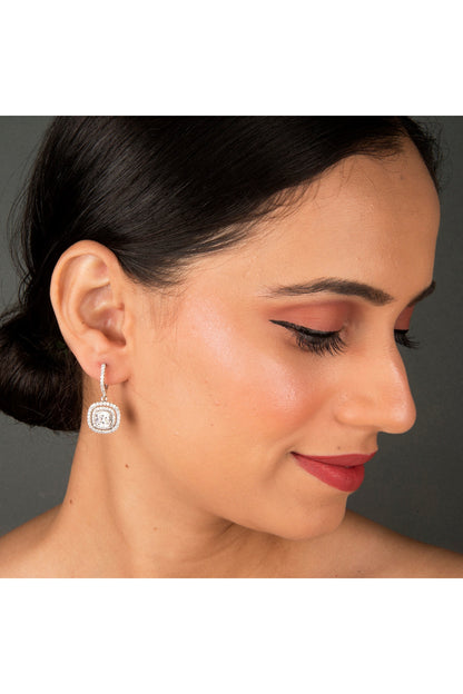 White Finish Zircons Earrings In Sterling Silver