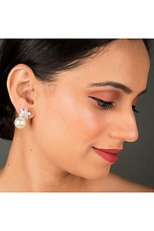 White Finish Shell Pearl Dangler Earrings In Sterling Silver