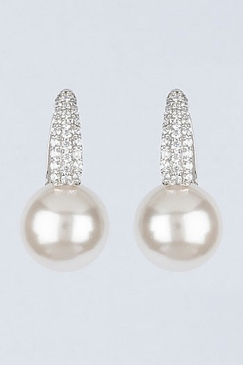 White Finish Hoop Earrings In Sterling Silver