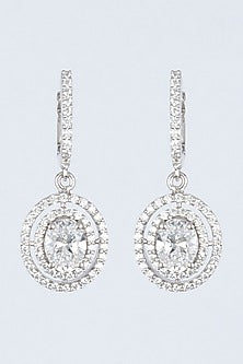 White Finish Zircon Dangler Earrings In Sterling Silver