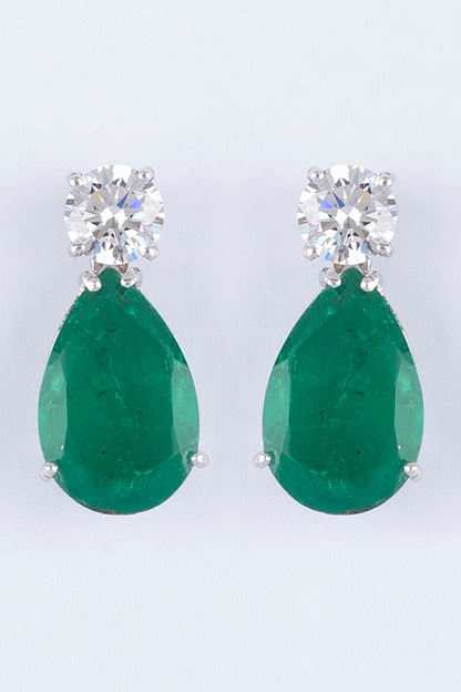White Finish Emerald Dangler Earrings In Sterling Silver