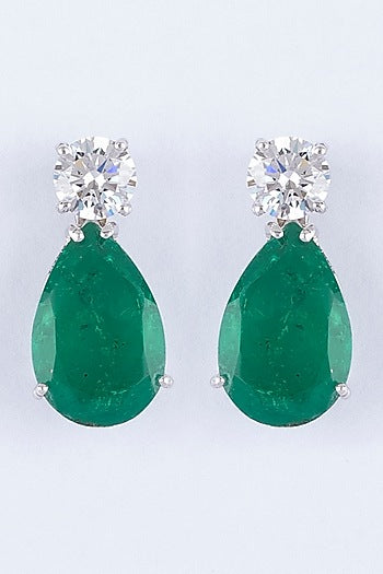 White Finish Emerald Dangler Earrings In Sterling Silver
