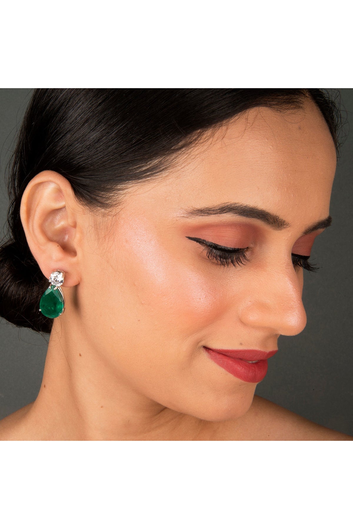 White Finish Emerald Dangler Earrings In Sterling Silver