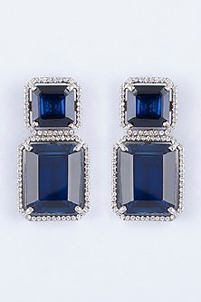White Finish Sapphire Dangler Earrings In Sterling Silver