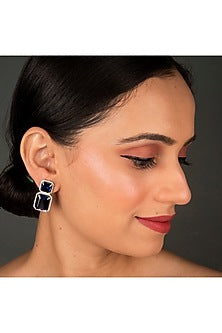 White Finish Sapphire Dangler Earrings In Sterling Silver