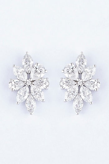White Finish Zircon Stud Earrings In Sterling Silver