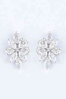 White Finish Zircon Stud Earrings In Sterling Silver