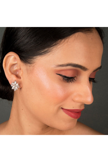 White Finish Zircon Stud Earrings In Sterling Silver