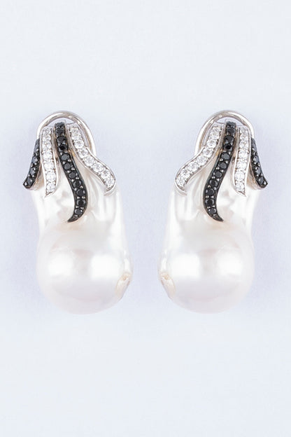 White Finish Baroque Pearl Dangler Earrings In Sterling Silver