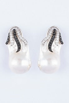 White Finish Baroque Pearl Dangler Earrings In Sterling Silver