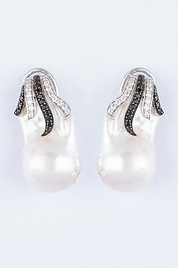 White Finish Baroque Pearl Dangler Earrings In Sterling Silver