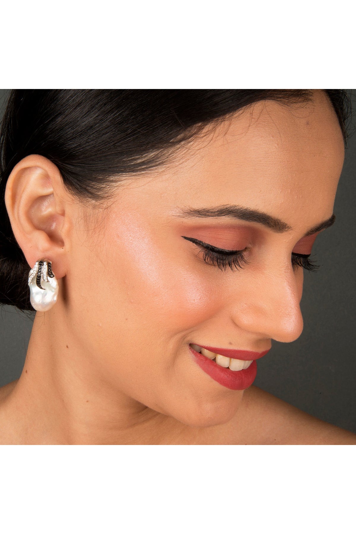 White Finish Baroque Pearl Dangler Earrings In Sterling Silver