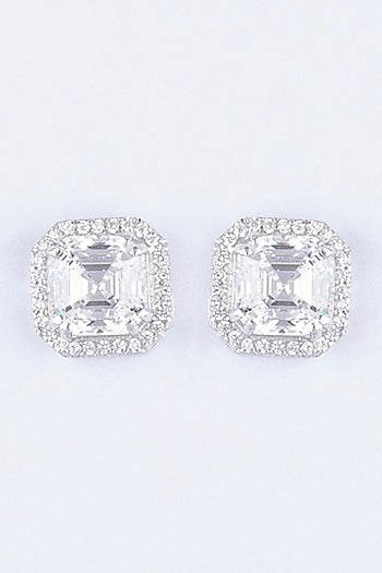 White Finish Stud Earrings With Zircons In Sterling Silver