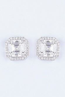 White Finish Stud Earrings With Zircons In Sterling Silver