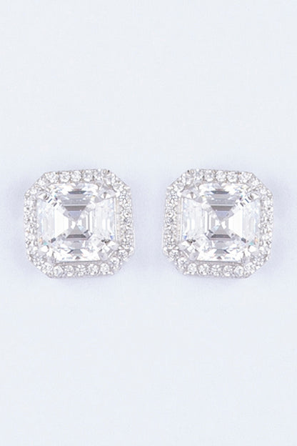 White Finish Stud Earrings With Zircons In Sterling Silver