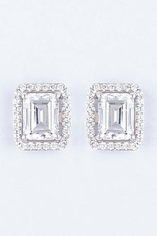 White Finish Sterling Silver Stud Earrings