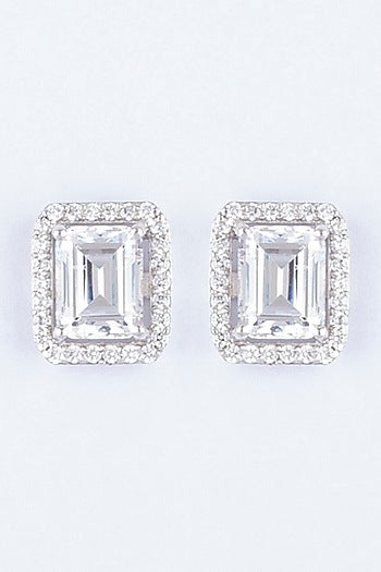 White Finish Sterling Silver Stud Earrings
