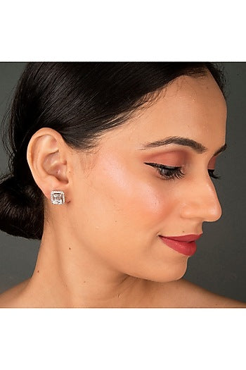 White Finish Sterling Silver Stud Earrings