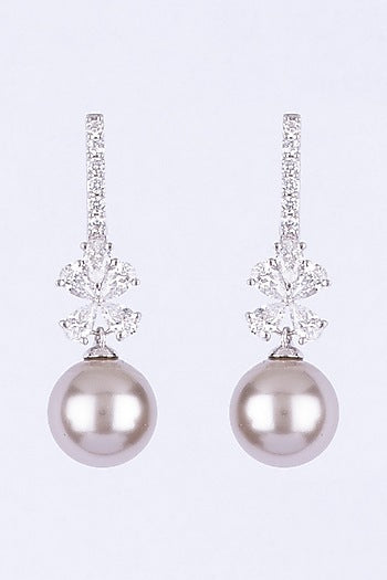 White Finish Pearl Dangler Earrings In Sterling Silver
