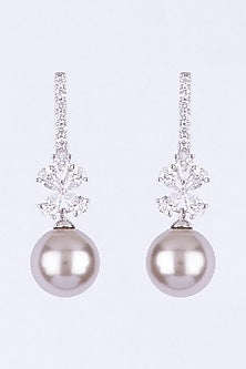 White Finish Pearl Dangler Earrings In Sterling Silver