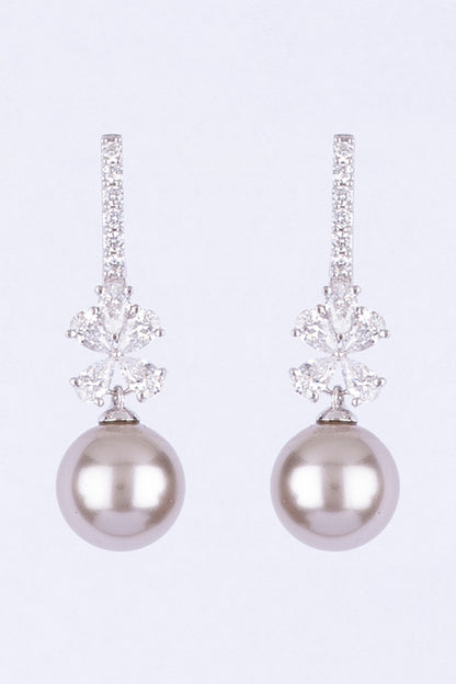 White Finish Pearl Dangler Earrings In Sterling Silver