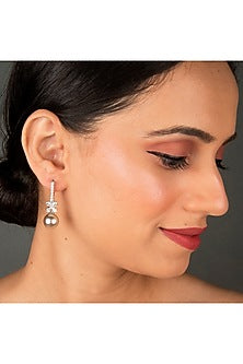 White Finish Pearl Dangler Earrings In Sterling Silver