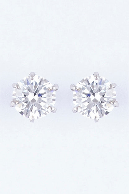 White Finish Sterling Silver Stud Earrings With Zircons
