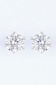 White Finish Sterling Silver Stud Earrings With Zircons