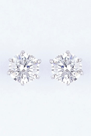 White Finish Sterling Silver Stud Earrings With Zircons