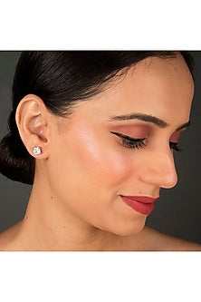 White Finish Sterling Silver Stud Earrings With Zircons