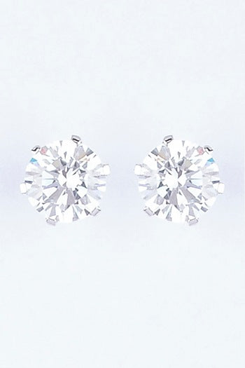 White Finish Stud Earrings With Zircon In Sterling Silver