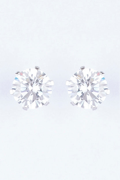 White Finish Stud Earrings With Zircon In Sterling Silver