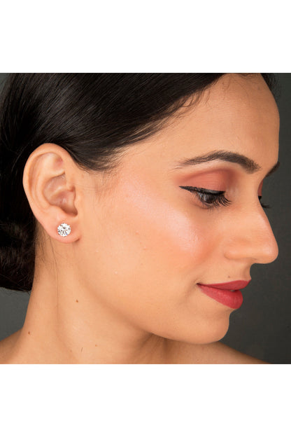 White Finish Stud Earrings With Zircon In Sterling Silver