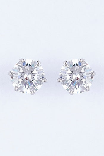 White Finish Sterling Silver Stud Earrings With Zircon