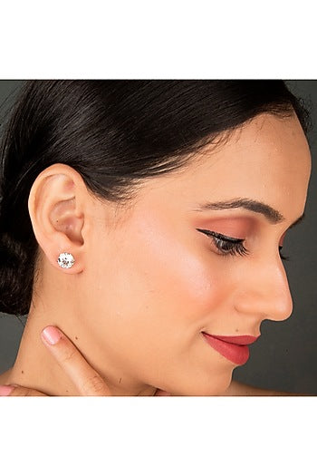 White Finish Sterling Silver Stud Earrings With Zircon