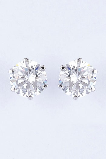 White Finish Lab Grown Zircon Stud Earrings In Sterling Silver
