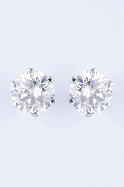 White Finish Lab Grown Zircon Stud Earrings In Sterling Silver