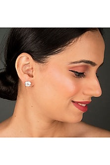 White Finish Lab Grown Zircon Stud Earrings In Sterling Silver