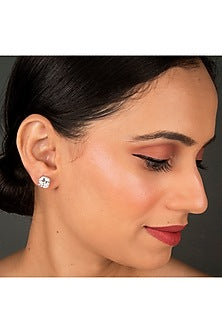 White Finish Cushion-Cut Zircon Stud Earrings In Sterling Silver