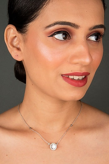White Finish Solitaire Zircon Necklace In Sterling Silver